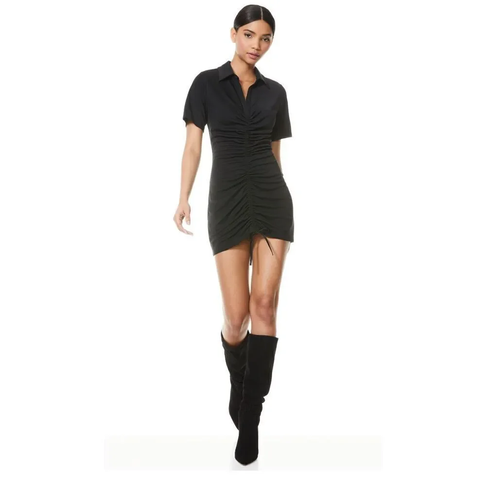 NWT Alice + Olivia Marsha Ruched Polo Mini Dress Tie
